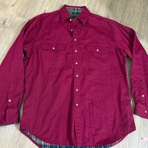 Scandia Woods Men’s L Tall Flannel Lined Button Down Shirt Burgundy 100% Cotton